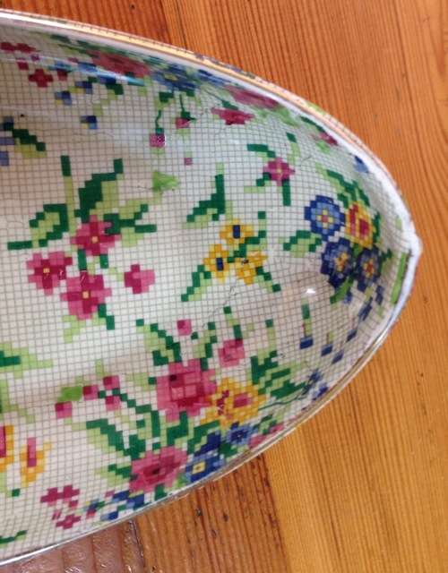 ROYAL WINTON BOAT SHAPED BOWL DISH QUEEN ANNE PATTERN ENGLAND 280mm long TAPESTRY STYLE 2445