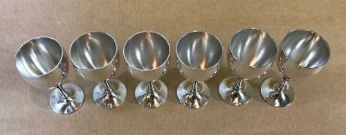 GEORG JENSEN HAMMERED LIQUEUR APERITIF GOBLETS x 6 532F HARALD NIELSEN 1928 DENMARK STERLING SILVER