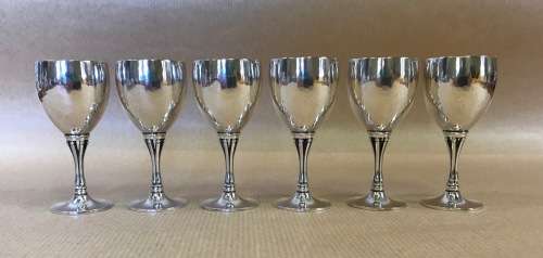 GEORG JENSEN HAMMERED LIQUEUR APERITIF GOBLETS x 6 532F HARALD NIELSEN 1928 DENMARK STERLING SILVER