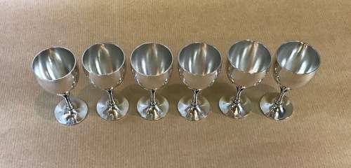 GEORG JENSEN HAMMERED LIQUEUR APERITIF GOBLETS x 6 532F HARALD NIELSEN 1928 DENMARK STERLING SILVER