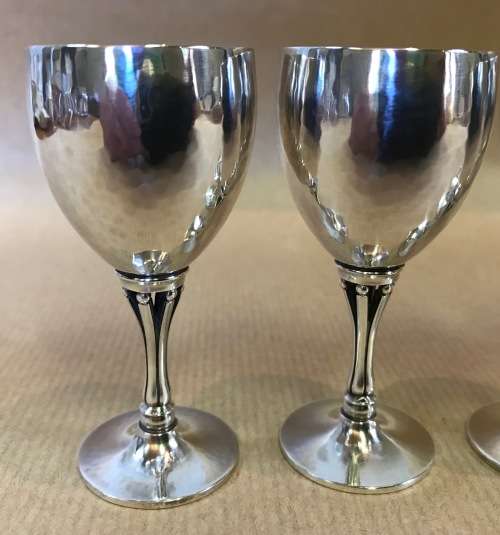 GEORG JENSEN HAMMERED LIQUEUR APERITIF GOBLETS x 6 532F HARALD NIELSEN 1928 DENMARK STERLING SILVER