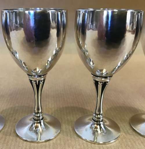 GEORG JENSEN HAMMERED LIQUEUR APERITIF GOBLETS x 6 532F HARALD NIELSEN 1928 DENMARK STERLING SILVER