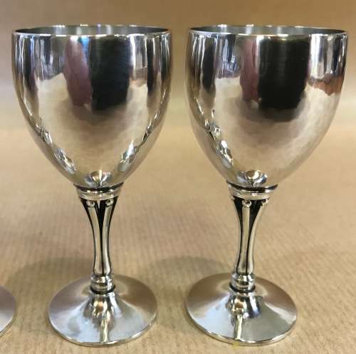 GEORG JENSEN HAMMERED LIQUEUR APERITIF GOBLETS x 6 532F HARALD NIELSEN 1928 DENMARK STERLING SILVER