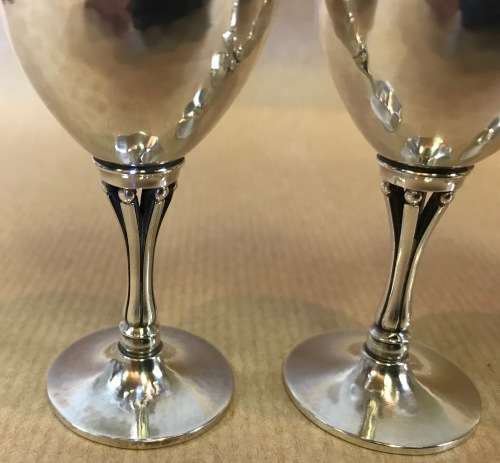 GEORG JENSEN HAMMERED LIQUEUR APERITIF GOBLETS x 6 532F HARALD NIELSEN 1928 DENMARK STERLING SILVER