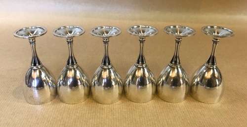 GEORG JENSEN HAMMERED LIQUEUR APERITIF GOBLETS x 6 532F HARALD NIELSEN 1928 DENMARK STERLING SILVER
