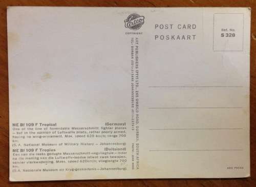 POSTCARD POST CARD ME Bf 109 f TROPICAL JET FIGHTER GERMANY WW2 NATIONAL MUSEUM of MILITARY HISTORY