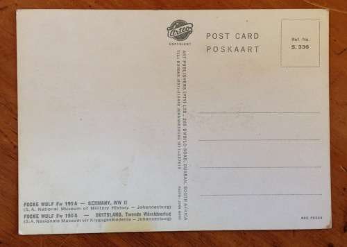 POSTCARD POST CARD FOCKE WULF Fw 190A JET FIGHTER GERMANY WW2 NATIONAL MUSEUM of MILITARY HISTORY