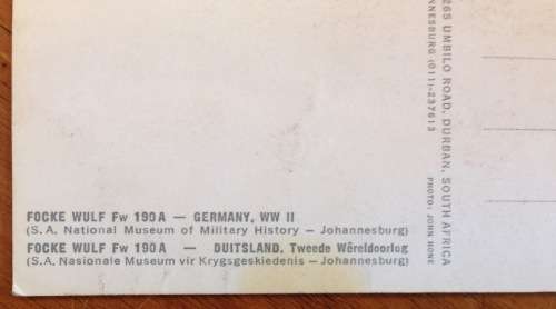 POSTCARD POST CARD FOCKE WULF Fw 190A JET FIGHTER GERMANY WW2 NATIONAL MUSEUM of MILITARY HISTORY