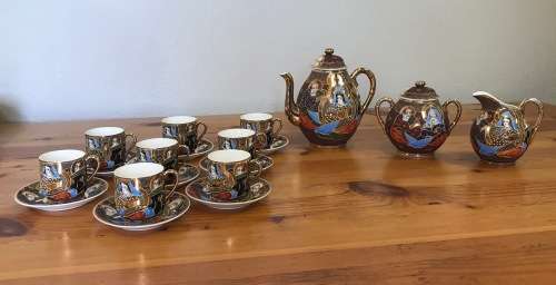 SATSUMA JAPANESE TEA set 21 Piece ORIENTAL SHIMAZU CLAN GEISHA TEAPOT MILK JUG LIDDED SUGAR 8 DUOS