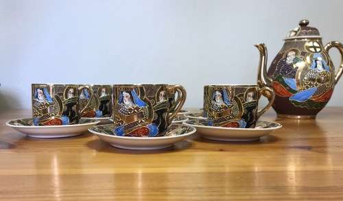 SATSUMA JAPANESE TEA set 21 Piece ORIENTAL SHIMAZU CLAN GEISHA TEAPOT MILK JUG LIDDED SUGAR 8 DUOS