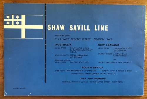 S.S. SOUTHERN CROSS=THE ROUTE=BOOKLET=20 pg=TURBINE STEAMSHIP=OIL BURNING=TWIN SCEW=SHAW SAVILL LINE