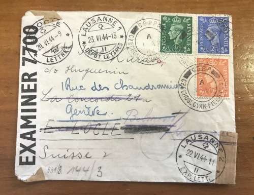 WWII Czechoslovakia Field Post (Great Britain) to Switzerland Multiple Censors German High Command.