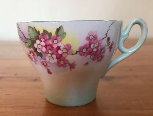 SHELLEY BLOSSOM TEA TRIO GREEN SWIRL CAMBRIDGE CUP SHAPE 1938-66 3 piece England 13539 FLOWER 823343