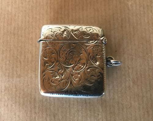 STERLING SILVER & ENAMEL VESTA CASE=WILLIAM M. HAYES=BIRMINGHAM=1900="Queens Guards"=ENGLAND.