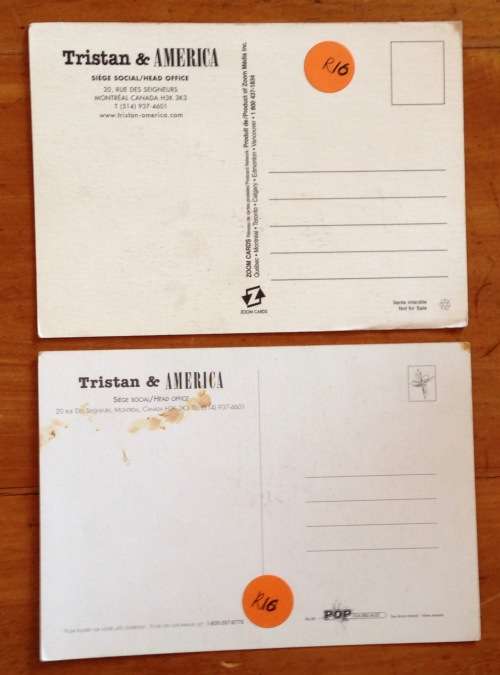 POSTCARDS x 2 POST CARD TRISTAN and AMERICA CANADIAN CLOTHING COMPANY.