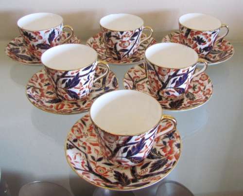 BLOOR DERBY BAMBOO PATTERN (Imari Pallet) 6 huge TEA CUPS & SAUCERS c1830 RARE!! (ROYAL CROWN DERBY)