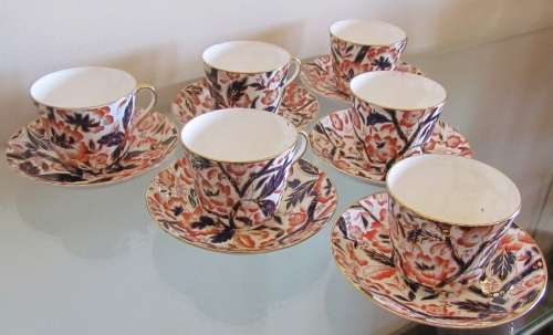 BLOOR DERBY BAMBOO PATTERN (Imari Pallet) 6 huge TEA CUPS & SAUCERS c1830 RARE!! (ROYAL CROWN DERBY)