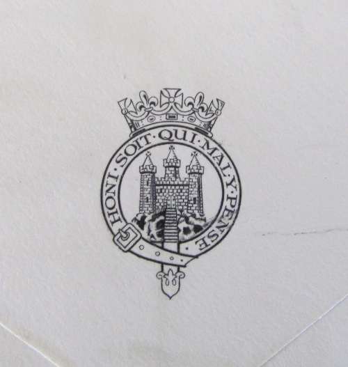 BUCKINGHAM PALACE LETTER LONDON to YORKSHIRE 1 JUNE 1949 ER PURPLE CACHET Honi soit qui mal y pense.