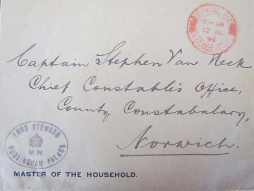 LORD STEWARD BUCKINGHAM PALACE MASTER of the HOUSEHOLD WINDSOR, BERKSHIRE to NORWICH 12 JUNE 1943.
