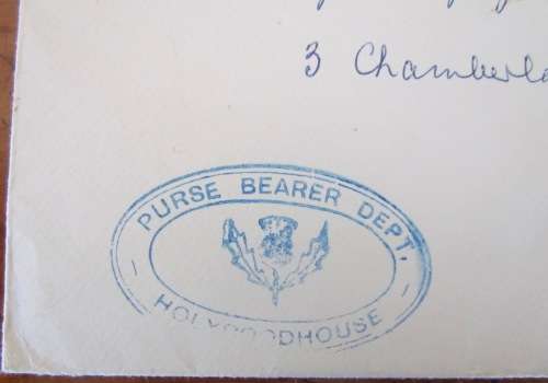 HOLYROODHOUSE PURSE BEARER DEPT. THE LORD HIGH COMMISSIONER EDINBURGH 1964 ROYALTY ROYAL MAIL.