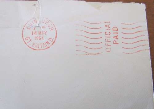 HOLYROODHOUSE PURSE BEARER DEPT. THE LORD HIGH COMMISSIONER EDINBURGH 1964 ROYALTY ROYAL MAIL.