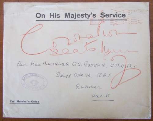 EARL MARSHAL`S OFFICE AIR VICE MARSHALL BARRETT STAFF COLLEGE R.A.F. 1969 ROYALTY `CORONATION SEATS`