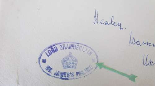LORD CHAMBERLAIN`S OFFICE ST. JAMES PALACE LONDON to UXBRIDGE 1954 SQUADRON LEADER HORSLEY