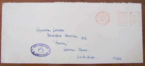 LORD CHAMBERLAIN`S OFFICE ST. JAMES PALACE LONDON to UXBRIDGE 1954 SQUADRON LEADER HORSLEY AFC OFFIC