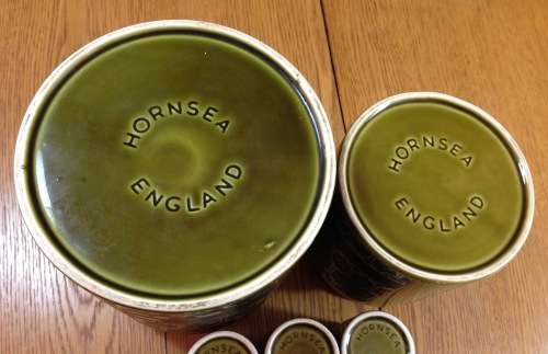 KITCHEN CONTAINERS - SPICE RACKS x 2 - 10 SMALL UNITS 2 Larger FLOUR + SUGAR HORNSEA ENGLAND retro!!