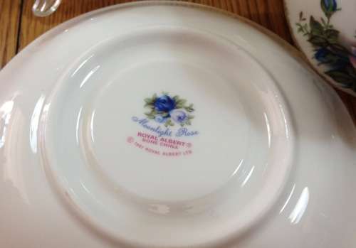 ROYAL ALBERT MOONLIGHT ROSE=CUP=SAUCER=CAKE PLATE=TEA TRIO=Bone China=1987.