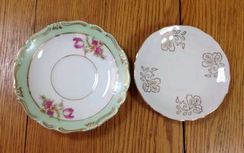 SAUCERS x 2 Chinese CHINA EUROPEAN FLOWERS FLORAL.