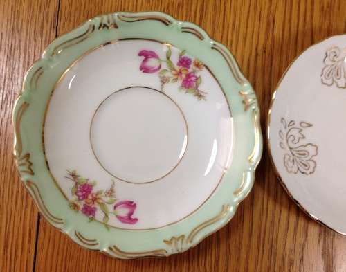 SAUCERS x 2 Chinese CHINA EUROPEAN FLOWERS FLORAL.