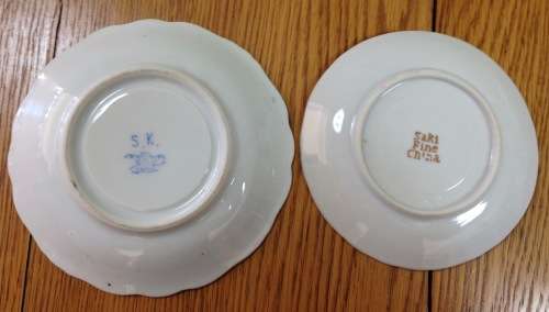 SAUCERS x 2 Chinese CHINA EUROPEAN FLOWERS FLORAL.