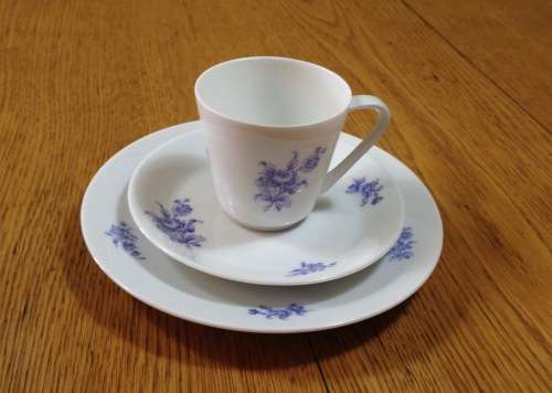 COFFEE SET=HUTSCHENREUTHER=NOBLESSE=BLUE and WHITE=FLOWERS=FLORAL=EGGSHELL THIN PORCELAIN=21 piece.