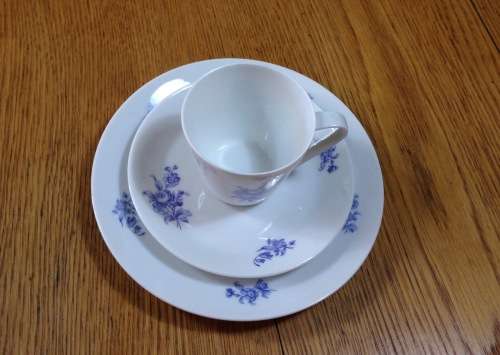 COFFEE SET=HUTSCHENREUTHER=NOBLESSE=BLUE and WHITE=FLOWERS=FLORAL=EGGSHELL THIN PORCELAIN=21 piece.