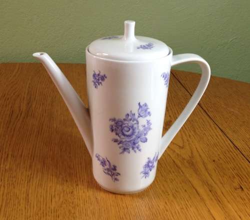 COFFEE SET=HUTSCHENREUTHER=NOBLESSE=BLUE and WHITE=FLOWERS=FLORAL=EGGSHELL THIN PORCELAIN=21 piece.