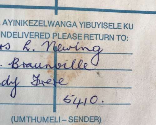 Registered Letter Post Office BRAUNVILLE LADY FRERE TRANSKEI to CAPE TOWN 1980 SOUTH AFRICA.