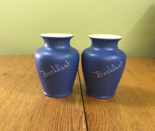 VASES x 2 PAIR DEVONMOOR POTTERY ENGLAND Inscibed `BUCKFAST` the BLUE of DEVON!!!