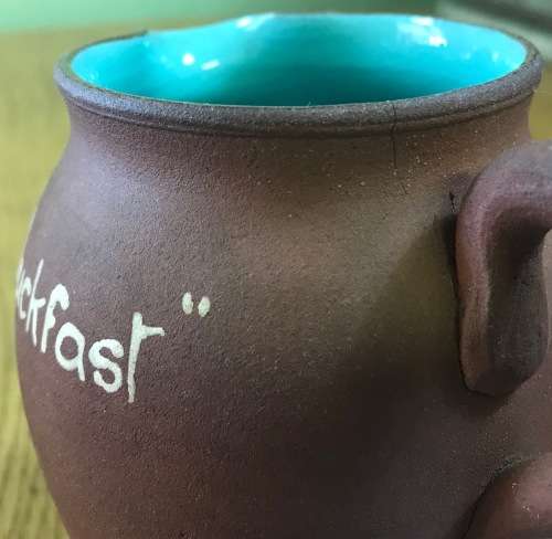 JUG PITCHER CREAMER DEVONMOOR POTTERY ENGLAND Inscibed `BUCKFAST`BROWN and TURQUOISE of DEVON!!!