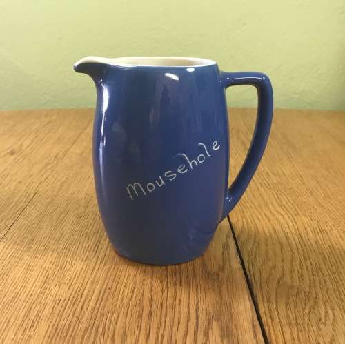 JUG PITCHER CREAMER DEVONMOOR POTTERY ENGLAND Inscibed `MOUSEHOLE` the BLUE of DEVON!!!