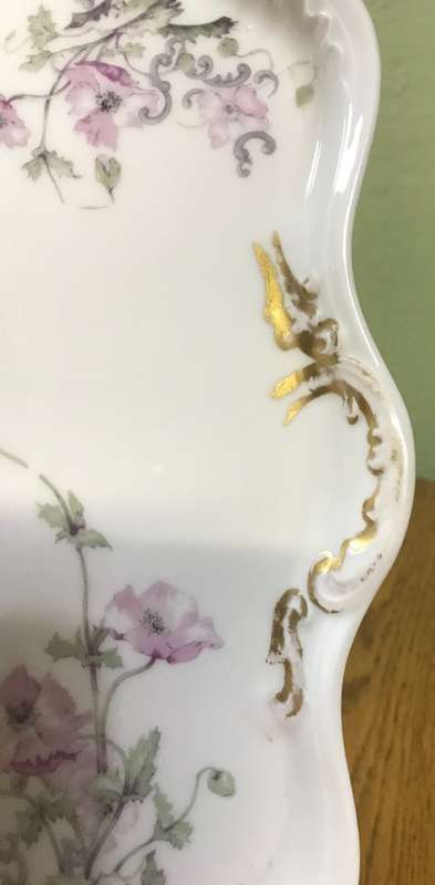 LIMOGES PORCELAIN PLATTER FRANCE pink flowers TRAY STUNNING!!!! LARGE!!!!