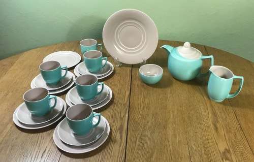 TEA SET - BRANKSOME ENGLAND TEA SET 5 x TRIO`s CREAMER SUGAR TEAPOT CAKE PLATE ART DECO!!