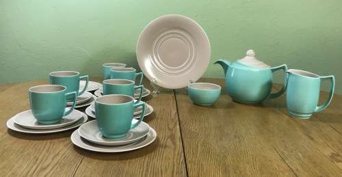 TEA SET - BRANKSOME ENGLAND TEA SET 5 x TRIO`s CREAMER SUGAR TEAPOT CAKE PLATE ART DECO!!