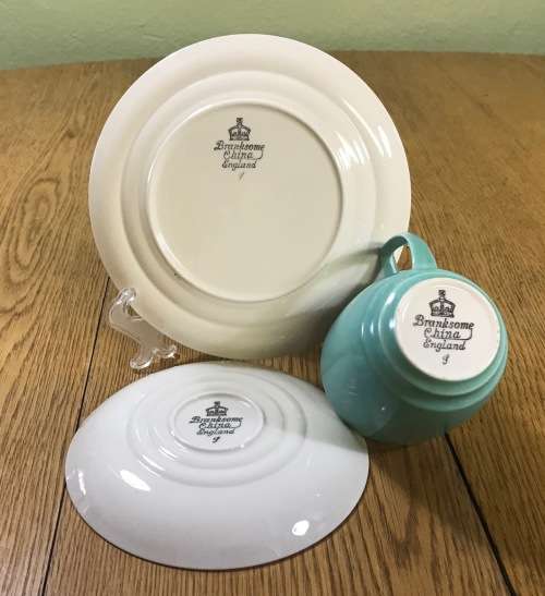 TEA SET - BRANKSOME ENGLAND TEA SET 5 x TRIO`s CREAMER SUGAR TEAPOT CAKE PLATE ART DECO!!