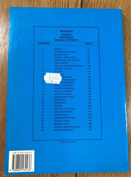MERCEDES W123=1976-86=OWNERS WORKSHOP MANUAL=200=230=230E=250=280=280E=MOTORBOOKS=BROOKLANDS=ENGLAND