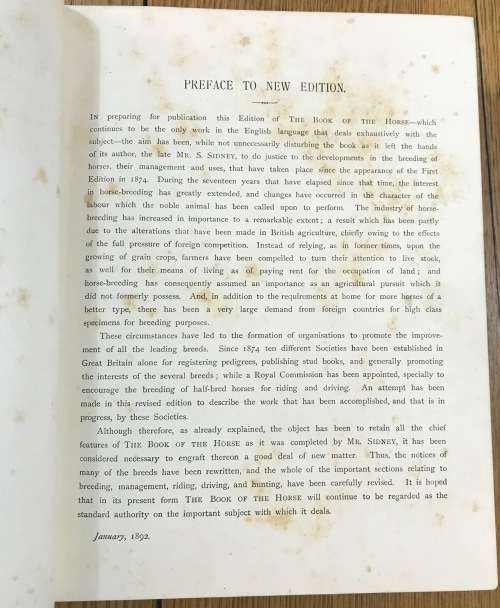 THE BOOK of the HORSE SAMUEL SIDNEY 1893 CASSELL and CO. LONDON NEW EDITION SINCLAIR and BLEW VET.