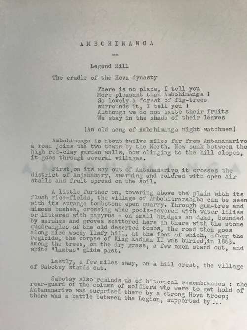 AMBOHIMANGA HILL of LEGENDS CRADLE OF THE HOVA DYNASTY TANANARIVE OFFICIAL PRINTING FRENCH 1953 RARE