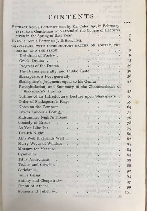 Coleridge`s Essays + Lectures on Shakespeare & Old Poets & Dramatists. Everyman`s Library No. 162.
