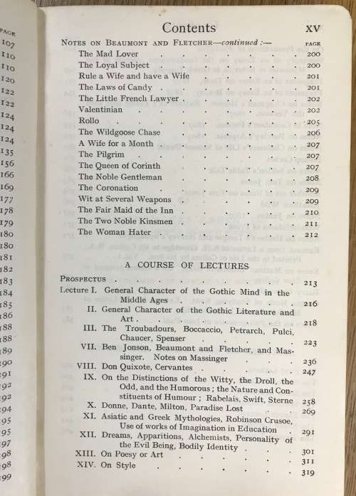 Coleridge`s Essays + Lectures on Shakespeare & Old Poets & Dramatists. Everyman`s Library No. 162.