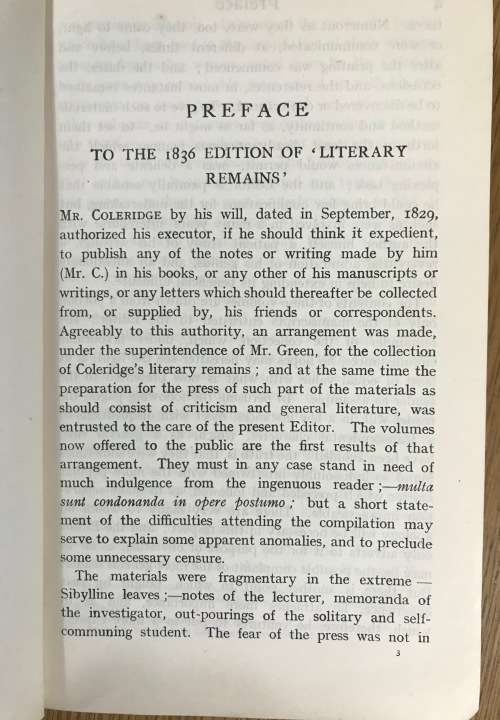 Coleridge`s Essays + Lectures on Shakespeare & Old Poets & Dramatists. Everyman`s Library No. 162.